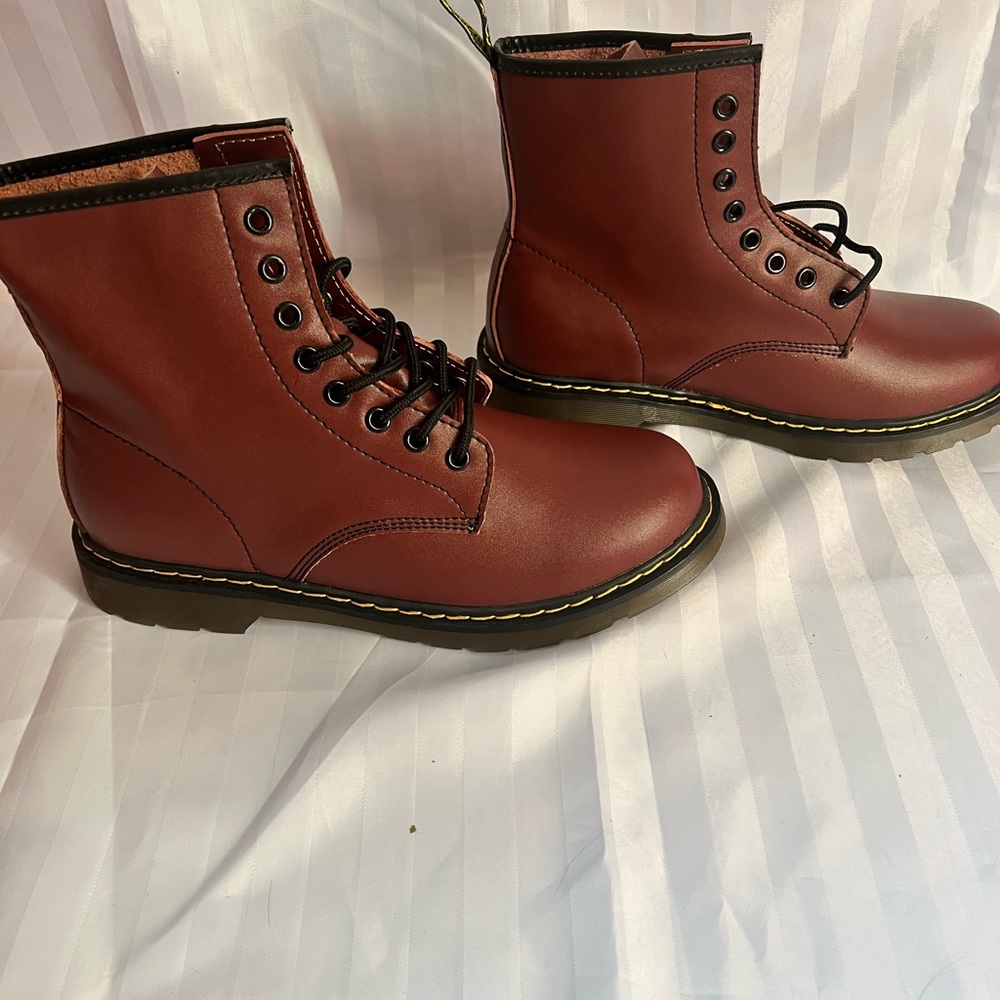 Leather burgundy combat boots women size 9 mens size 8
